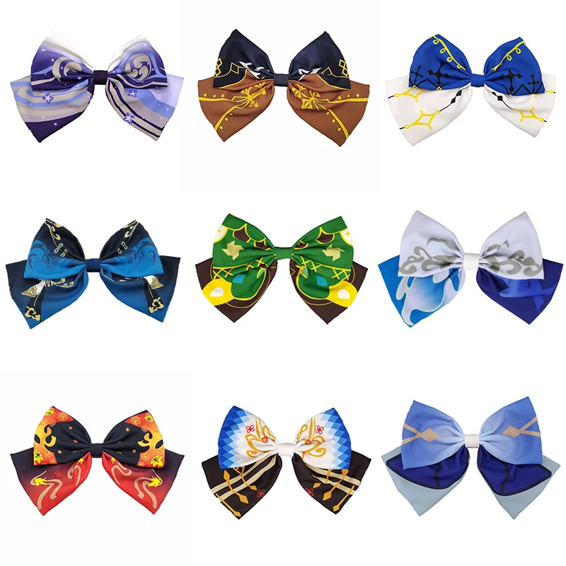 anime halloween costumes Anime Genshin Impact Bowknot Hair Clip Lolita Hairpin Props Venti HuTao Lumine Cosplay Girls Women Kawaii Hair Accessories anime outfits female