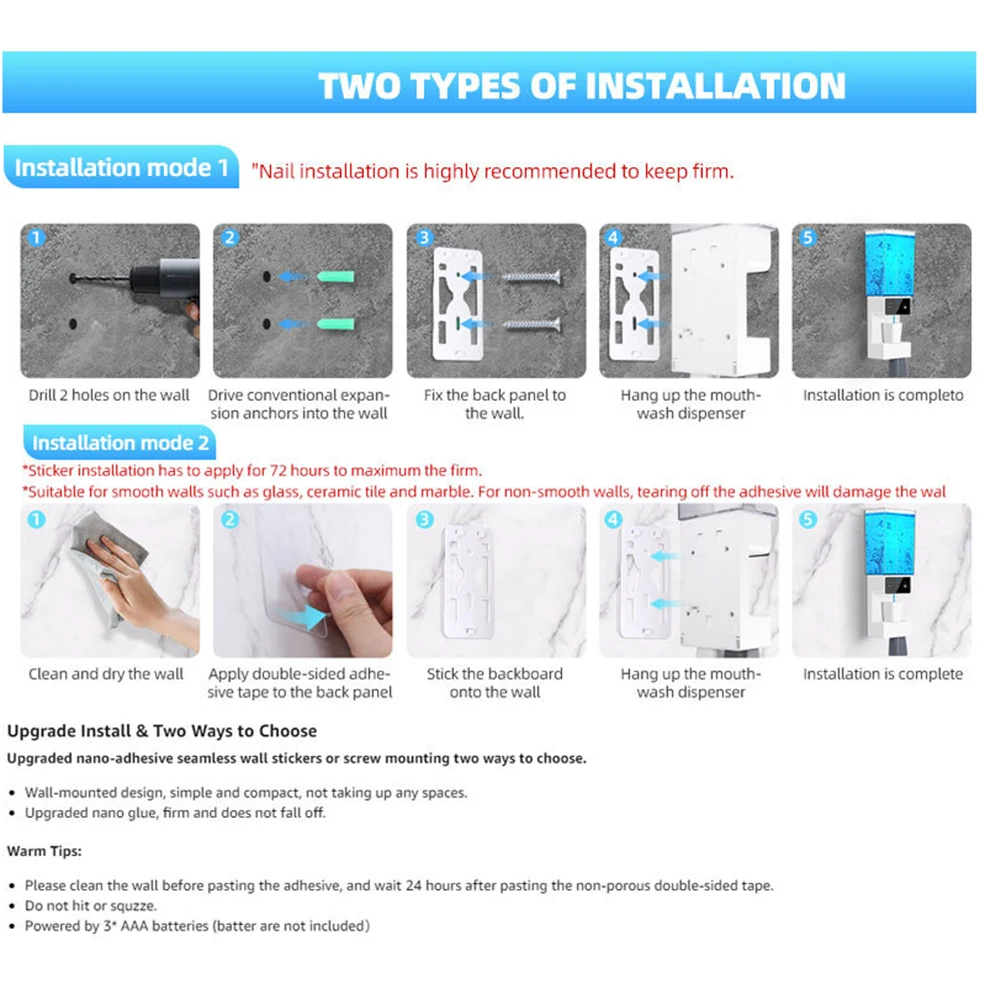 Automatic Mouthwash Dispenser With 2pcs Magnetic Cups For Household Oral Health Bathroom Wall Mounted 700ml 14.8x4.25x2.7inch 3
