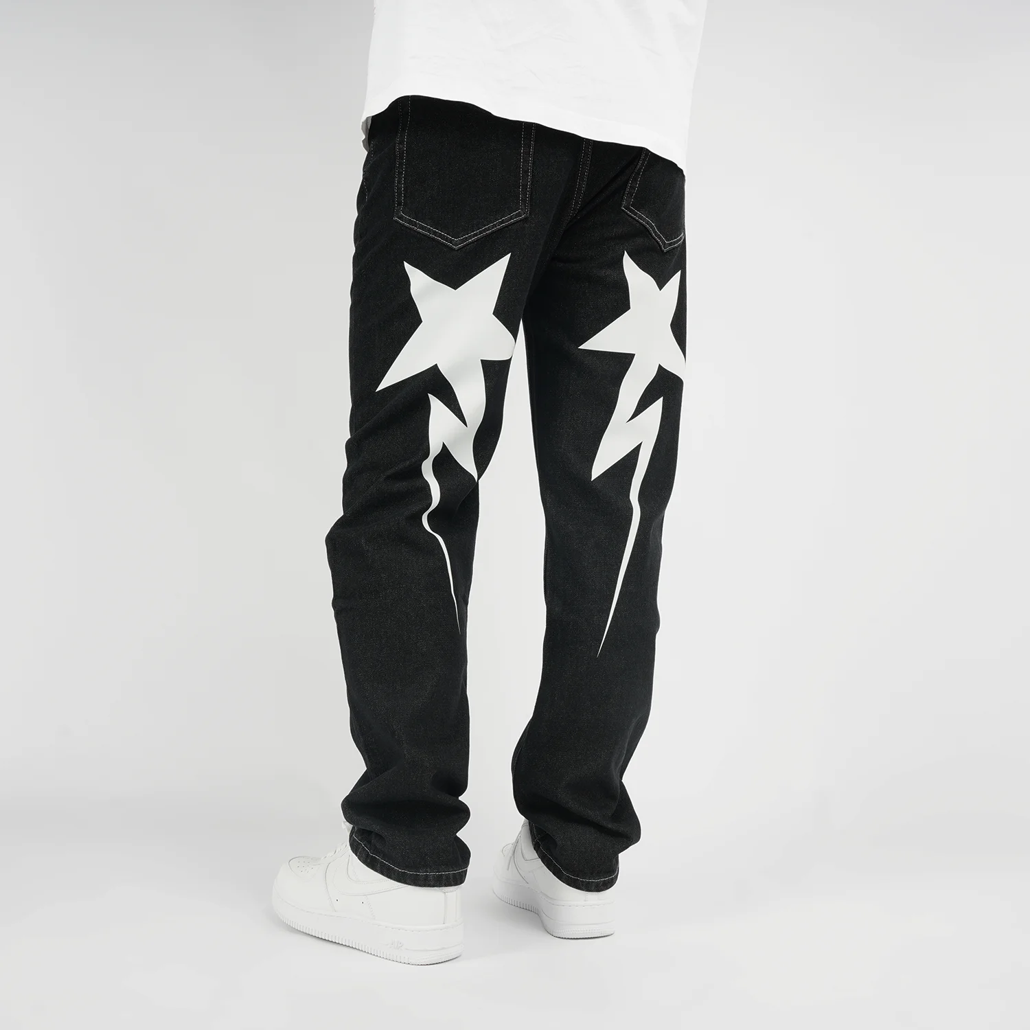 IFitnaEU Y2k Hip Hop Harajuku Style Men's Straight Leg Jeans Black Trousers Ins Denim New 2023