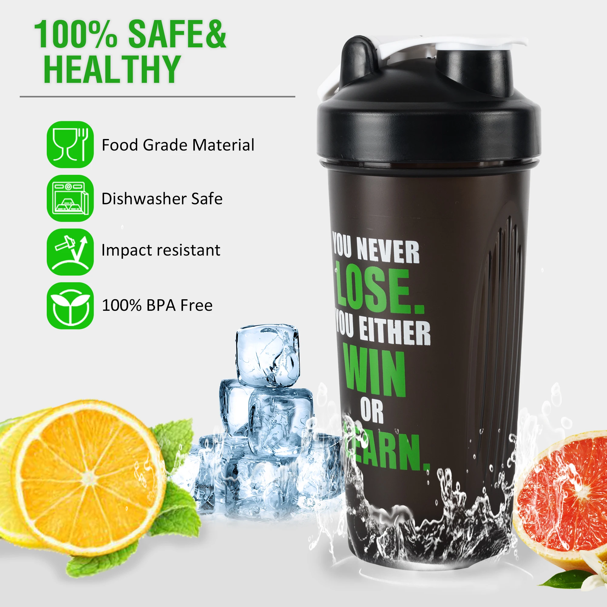 Shaker Bottle-20oz Protein Supplements Mixes Drink Cup with Blender Ball Motivation 600ml Clear Measure Leak Proof for Gym Sport