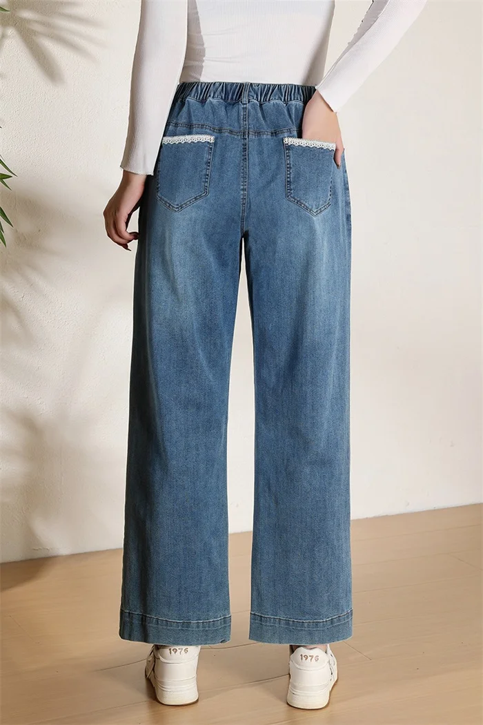 Women Wide Leg Jeans 7XL 9XL Straight Stretched Plus Size Girls Fashion Lady High Waist Female Oversized Denim Pants Trousers