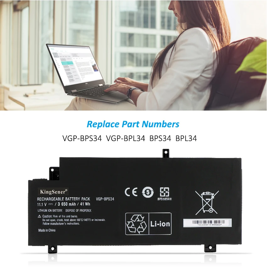 Bateria para Sony Vaio Vgp-bps34 Kingsener Fit 15 Svf15a Svf14a Série Svf15a1acxb Svf15a1ac xs Svf14a Svf14ac1qu - Imagem 3