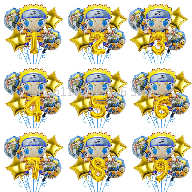 

6pcs Naruto Cartoon Birthday Party Decoration Supplies Aluminum Film Balloons Anime Figures Uzumaki Naruto Number Balloons Toys