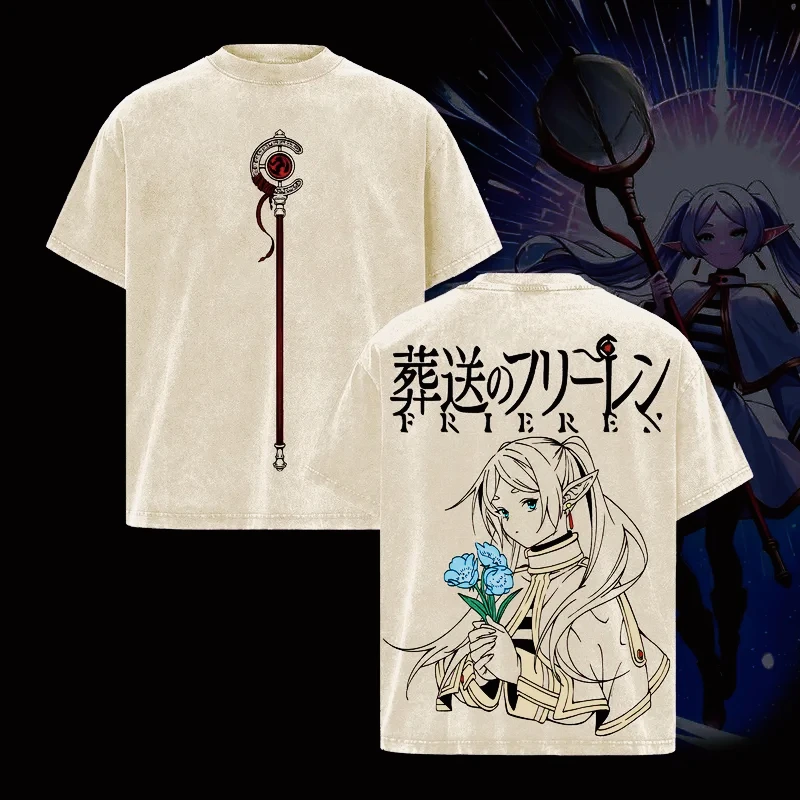 Vintage Washed Anime T-Shirt - Oversized Cotton Short Sleeve Tee