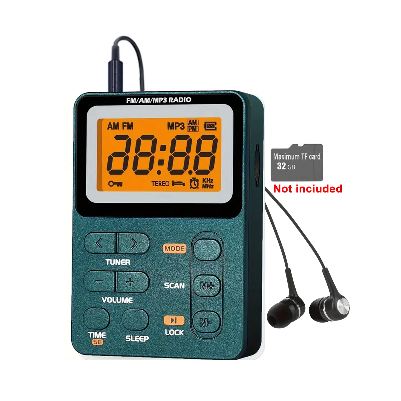 רדיו AM FM, רדיו נייד אישי עם תצוגת LCD דיגיטלית, רדיו Walkman נטען עם אוזניות סטריאו