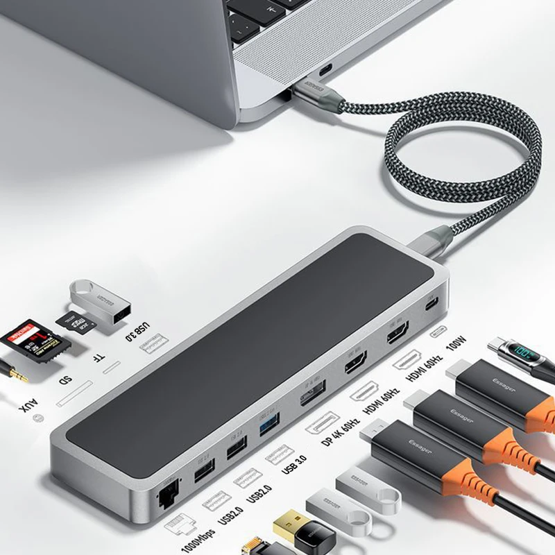 Suporta Modo Mst Dual hd dp 4k 60hz Thunderbolt Dock Hub Usb c Hdmi Docking Stations para Laptops Macbook Pro Air Mac Acessórios