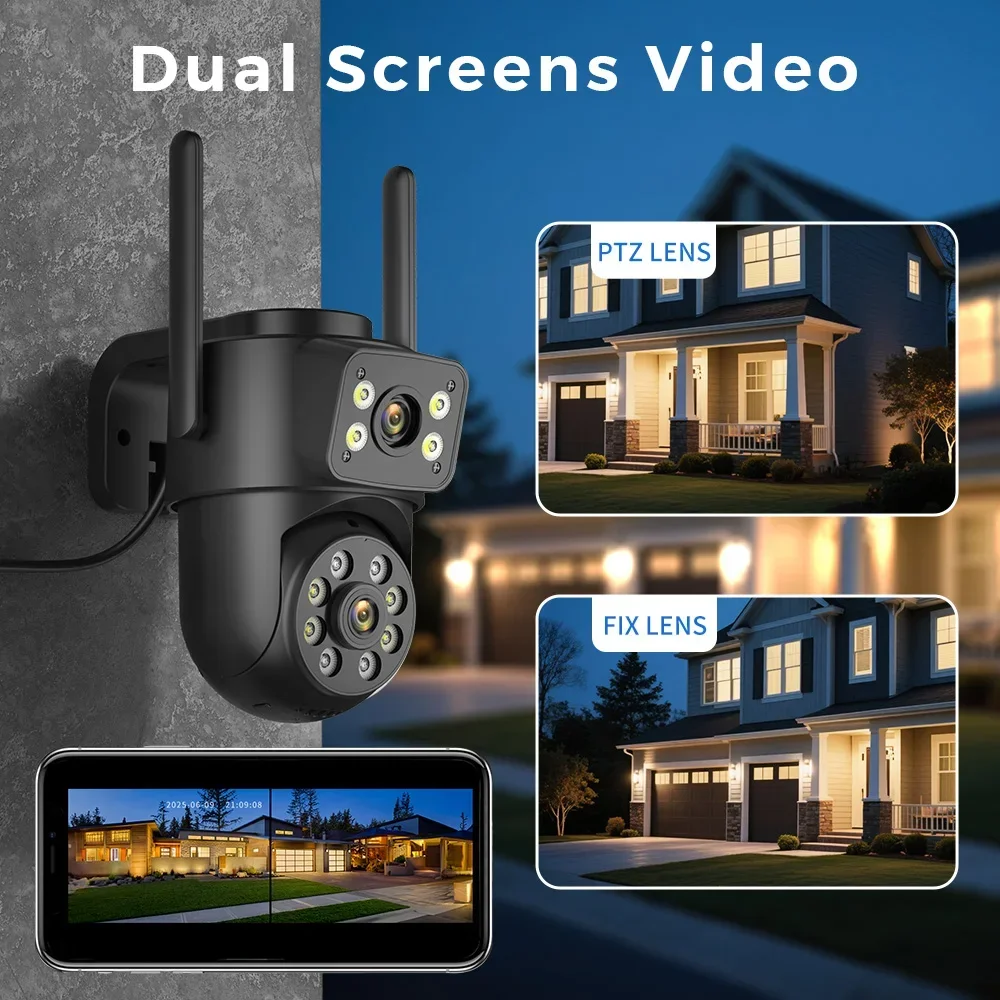 Dual Screen WiFi Security Camera 4K 8MP Dual Lens Surveillance Camera Human Detection Night Vision 5X Zoom Home Outdoor Security 2