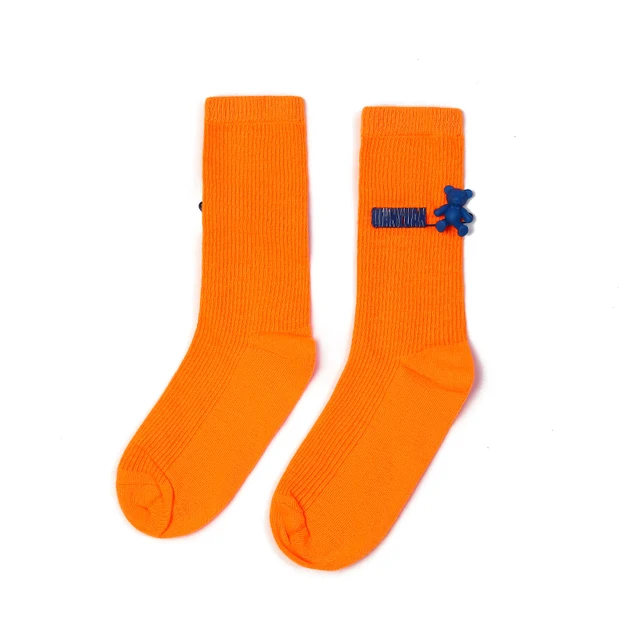 Black and White Pure Color Tube Socks Female Pin Bear Lovely Personality Tide Socks INS Korean Students Long Tube Cotton Socks 14