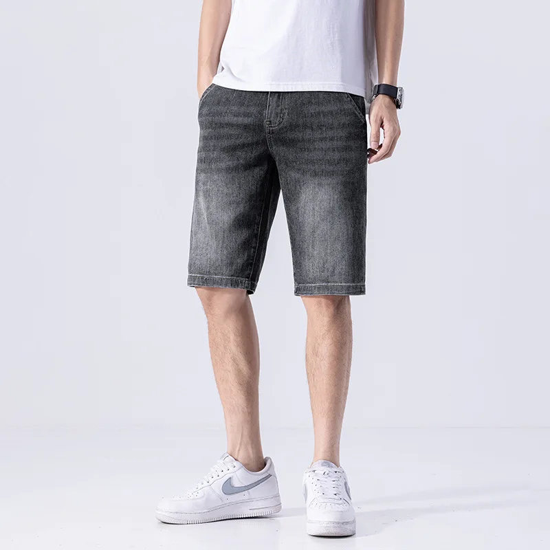 Black and Gray Denim Shorts Men's 2024 Summer Stretch Soft All-Match Middle Pants Trendy Casual Slim High-End Shorts