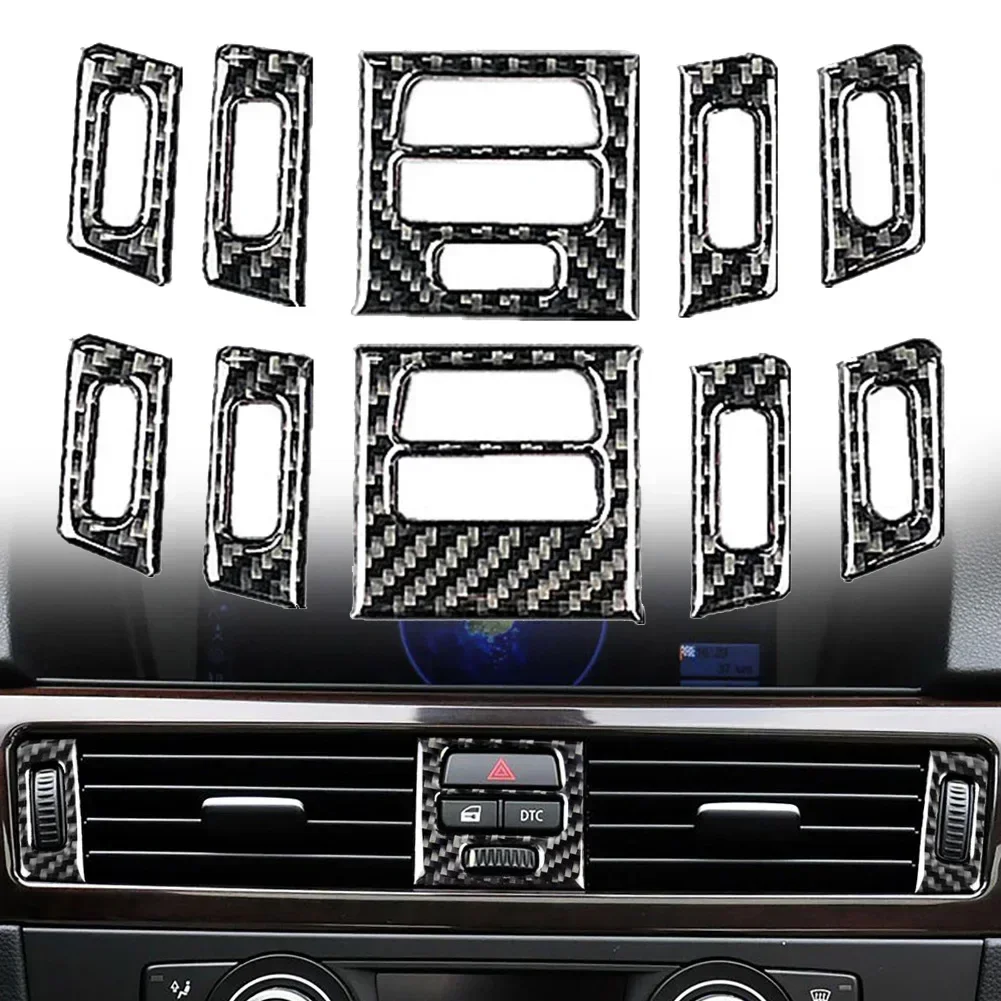 Car Console Outlet Cover 5Pcs Carbon Fiber Central AC Vent Outlet Trim For BMW 3 Series E90 E92 E93 2005-2012