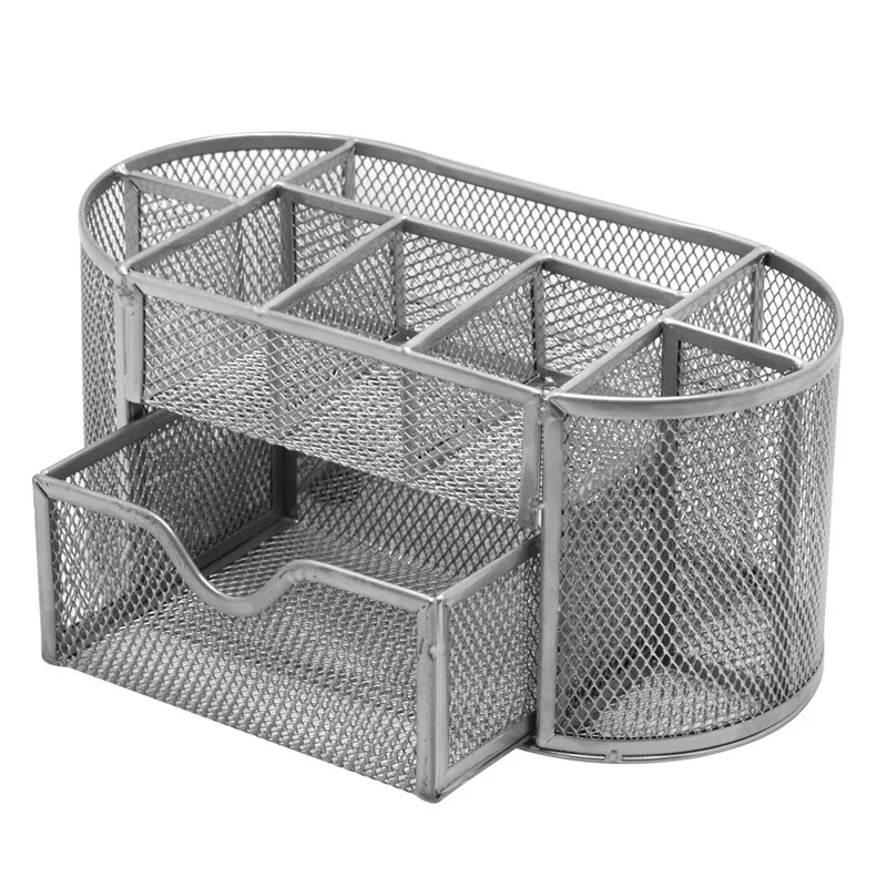 

Metal Pen Holder Multifunctional Stationery Storage 9 Grid Drawer Large Capacity Pencil Desktop Organization Office Supplies