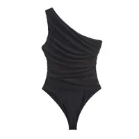 Fall 2025 New Asymmetrical Pleated Silk Me One-Piece Women's Suit  oulder High Waist Straight Tube ort Pants - Image 2