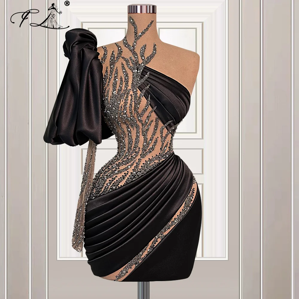 Short Prom Dress Black Lace Beaded Women Dresses Miniskirt See Through Mini Sheath Cocktail Dress Customized