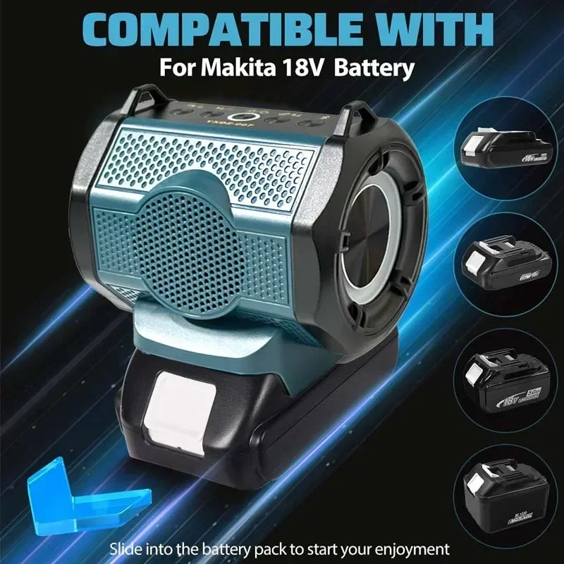 Portable Bluetooth Speaker USB Type-C Port Compatible Makita Battery Loudspeaker Jobsite Camping Party No Battery