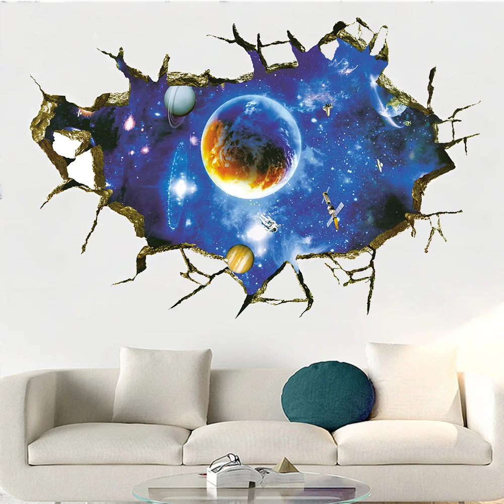 

3D Star Universe Series Broken Wall Stickers For Kids Baby Room Bedroom Home Decoration Decals Mural Poster Sticker On The Wall