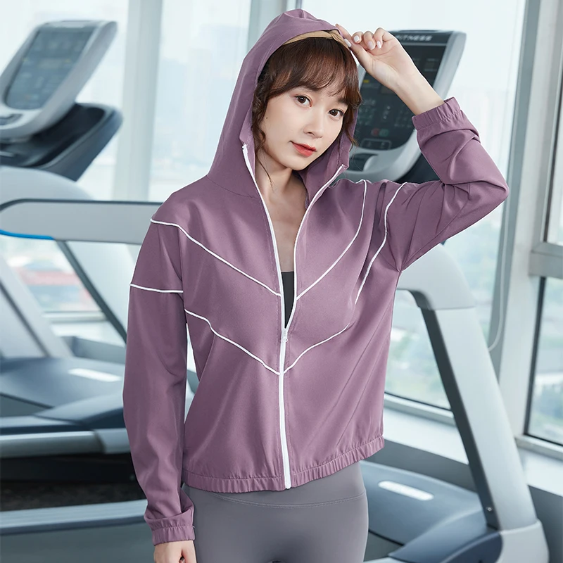 Running Jacket Women Striped Zipper Long Sleeve Hooded Sports Active Wear  for Women Gym Clothing Casual Jersey Fitness Yoga Top - AliExpress