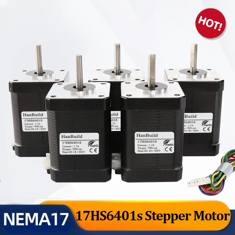 

5PCS 1.7A Two-phase Hybrid Nema17 Stepper Motor 1.8 Degrees 17HS6401S3D Printer CNC Milling Machine 42 Step Motor