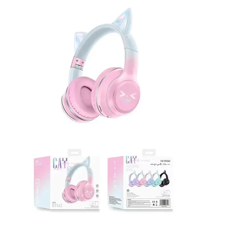 2026 Wireless Headphones RGB Cute Cat Girls Kids Gift Headset with Microphone Stereo Music Gaming Earbud Control Lights Earphone