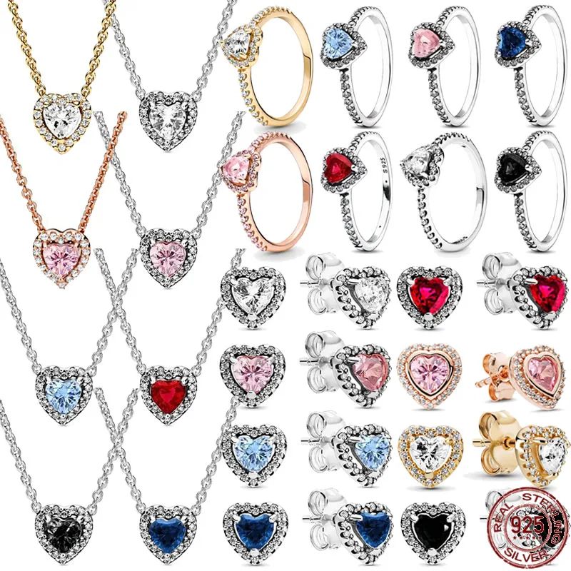 

Classic Heart shaped Jewelry 925 Sterling Silver Exquisite Shining Zircon Heart Earrings Ring Necklace Luxury Charm Jewelry Gift