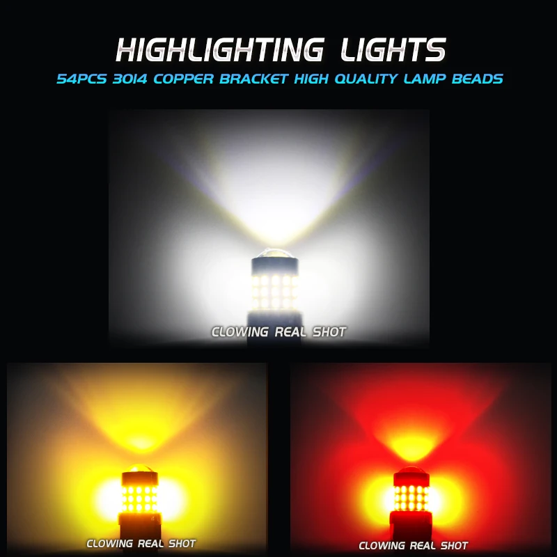 JIACHI ���ؼ� �ڵ��� LED ���� ����, ���� ���õ�, BA15S 1156 1157, P21W, BAU15S 3014 Ĩ, 54SMD, ���, �����, ������, 12-24V, 100 ��