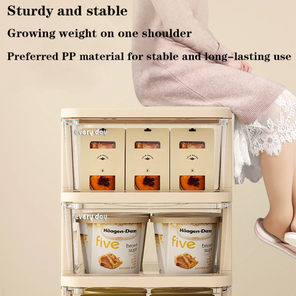 Drawer Type Storage Trolley Multi-Layer Plastic Snack Handcart With Pulleys Living Room Storage Cabinet Transparent Rolling Cart