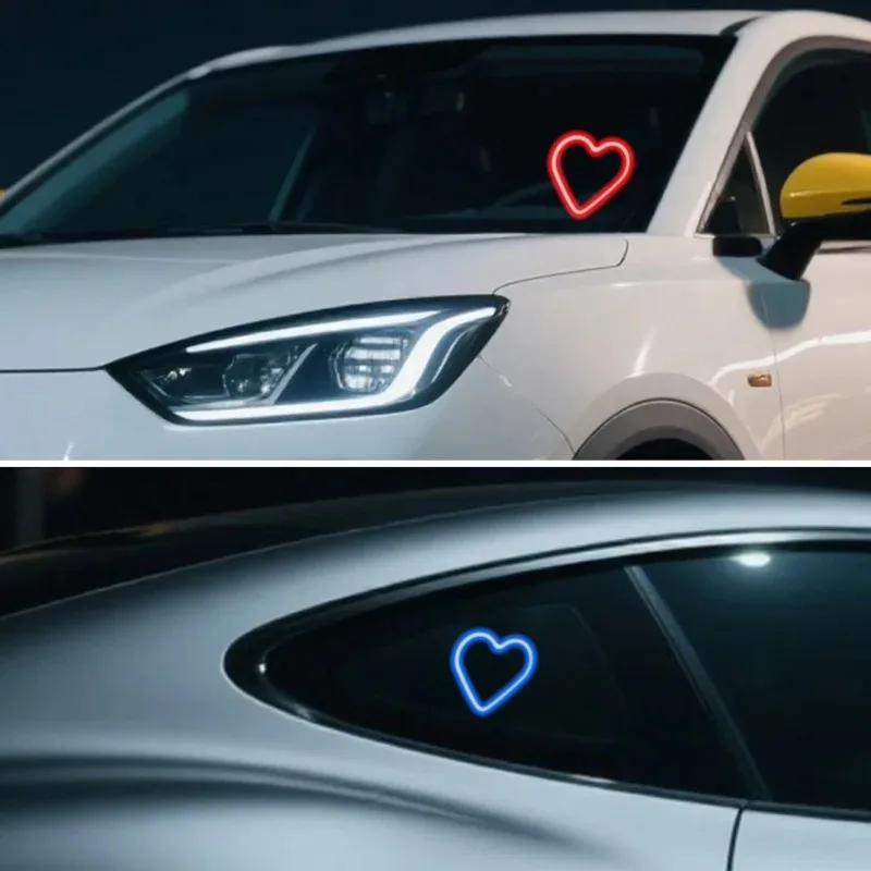 Solar Car LED Window Decoration Heart Neon Light Auto Interior Ambient Atmosphere Lamp Ideal Gift for Girls Women