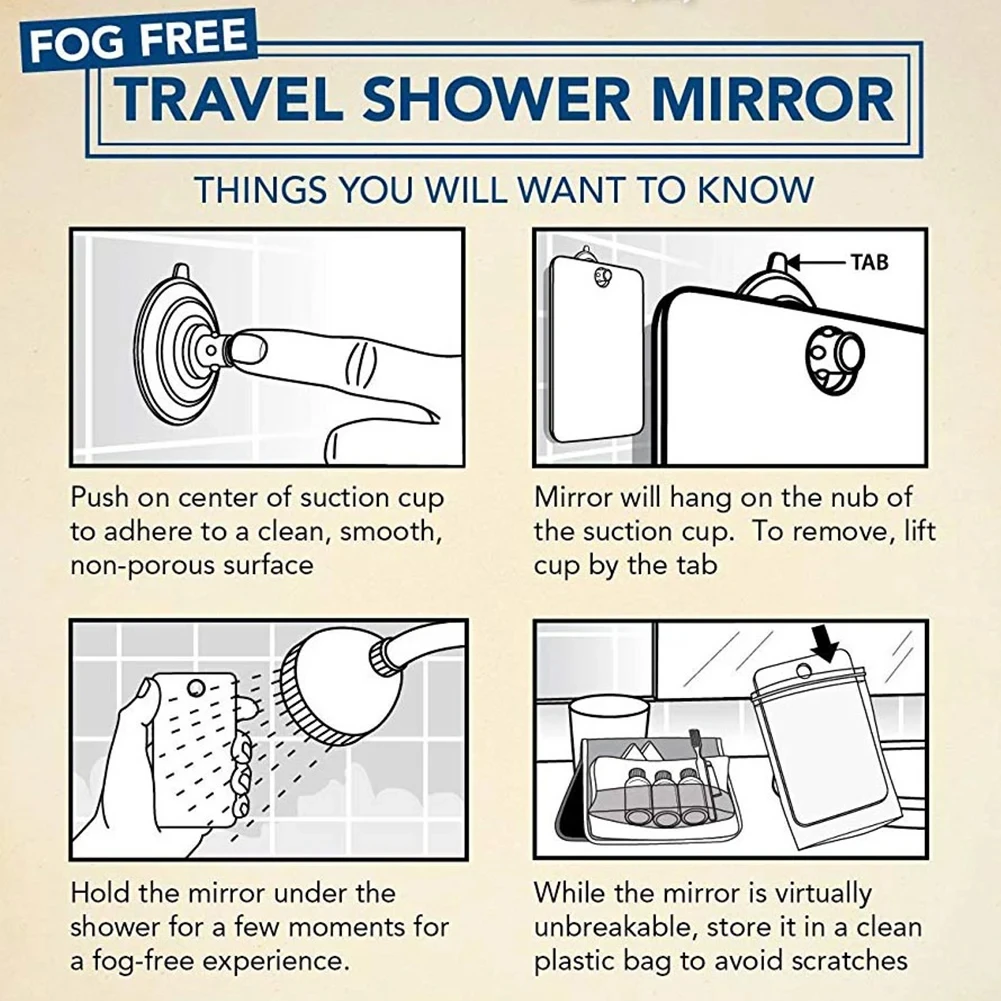 Bathroom Shave Fogless Mirror Travel Acrylic Makeup For Shower Anti-Fog Makeup Wall Hang Fog Free Makeup Mirror Accessories Set 5
