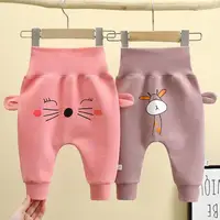 Autumn Infant Thickened Cotton Pants Baby Cartoon Print Trousers Winter Newborn Boys Girls' Big Hip Circumference Pants Clothing 1