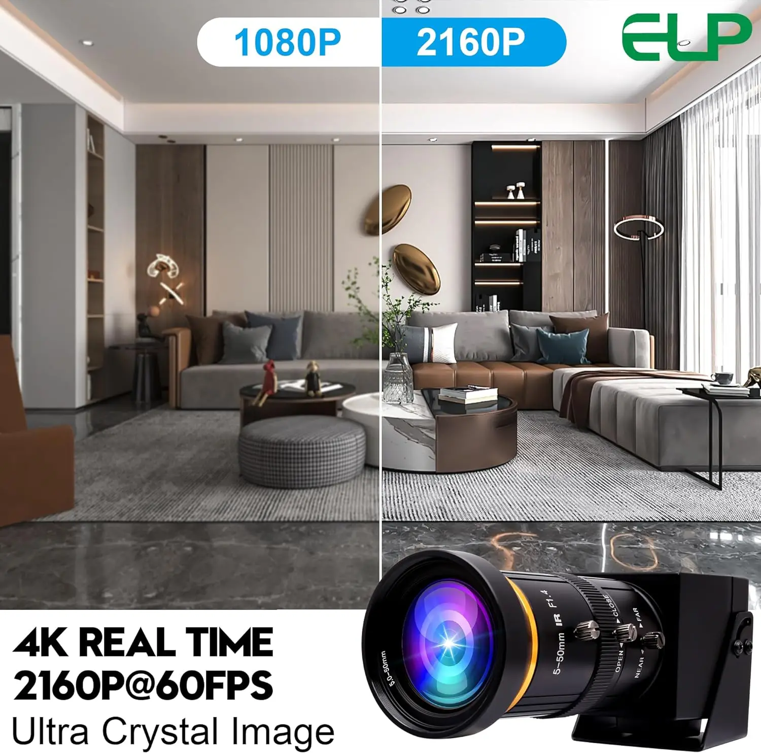 ELP HDMI USB3.0 Webcam 4K 60FPS High Speed Mini Camera IMX415 Varifocal Lens Manual Zoom HD Video Capture Camera For Fast Moving