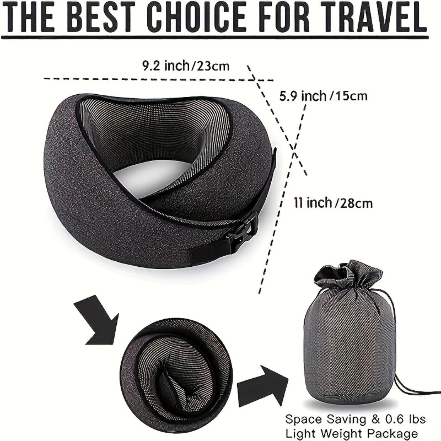 Comfortplus Soft Polyester Memory Foam Travel Pillow-Breathable, Washable Cover, With Carry Bag-Ideal for Airplane Use