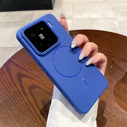 Luxury Matte Magnetic Phone Case with Wireless Charging and Shockproof Camera Bumper Cover for Xiaomi 14 Pro (Full Navy)