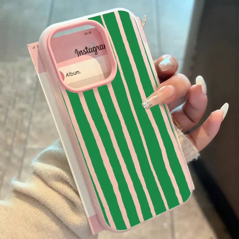 Simple Green Striped 2-In-1 Shockproof Phone Case
