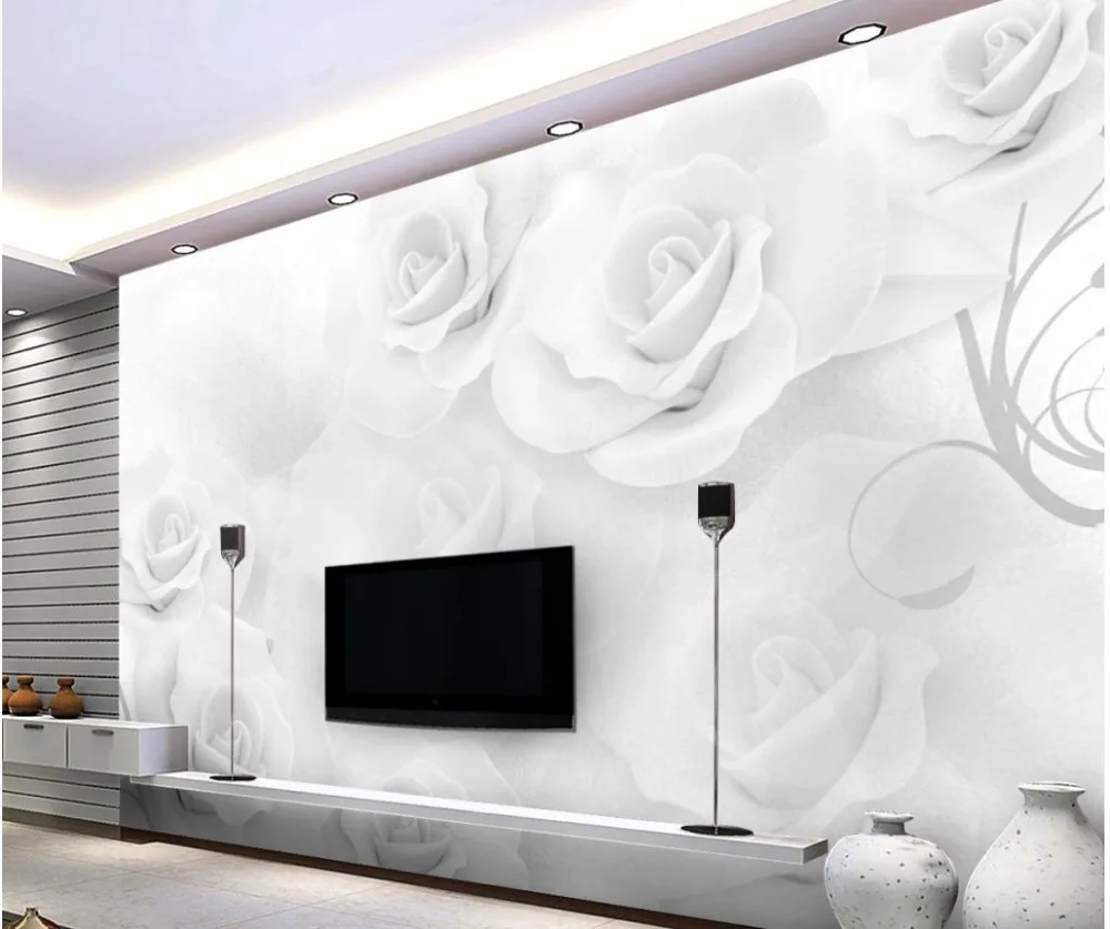 

Custom Wall Mural Papel De Parede 3D Modern white rose wallpapers Living Room Bedroom Sofa TV Background Wall Painting Wallpaper