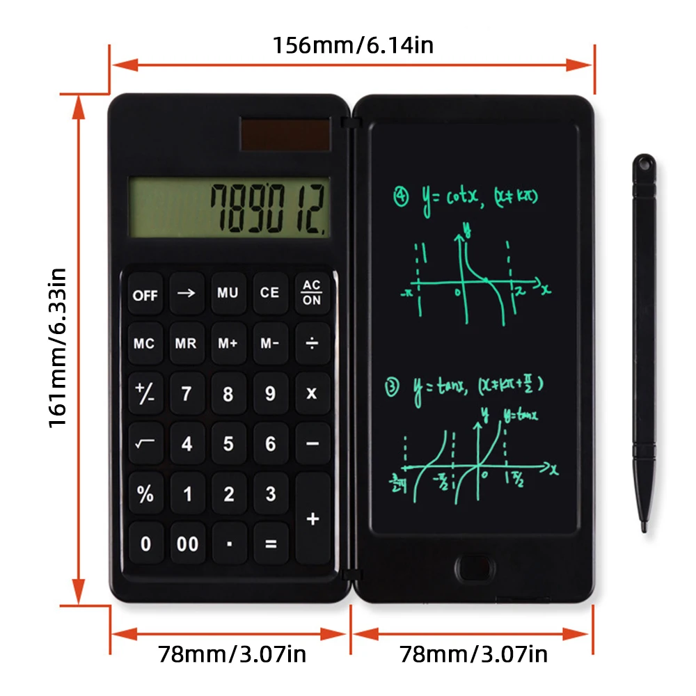 【New】6 Inch Writing Board and Pen Dual Power Solar and Battery Operated Foldable Functions Calculator with 10-bit Display Screen