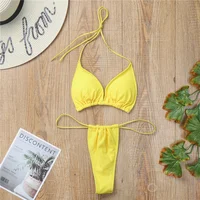 Extreme String Backless Bikini Y2K Swimwear Micro Rib Swimsuit Women Beach Outfits Triangle Biquinis Tanga Feminino Bathing Suit