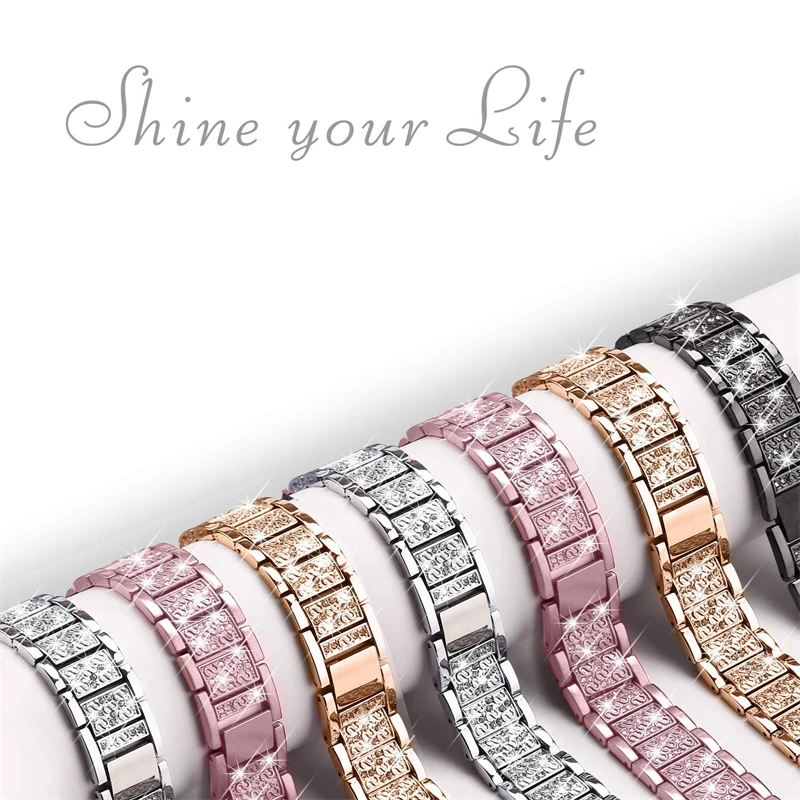 Elegant Diamond Bracelet Stainless Steel Strap for Women - Compatible with Popular Smartwatches