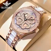 OUPINKE 3279 Women Watch Four Leaf Clover Transparent Dial Ceramic Strip 50m Waterproof Sapphire Mirror Fashion Quartz Watch 1