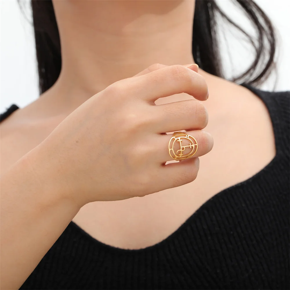 EUEAVAN Women's Stainless Steel Lilith Sigil Geometric Ring - Magic Protection Amulet Jewelry