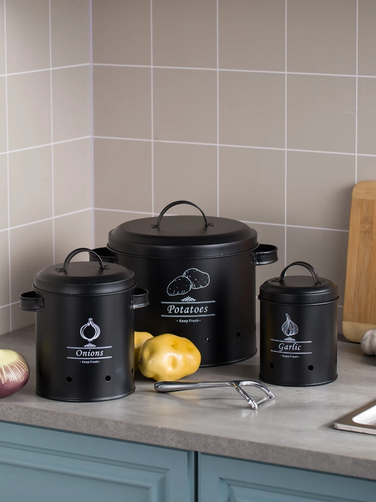 3 Pcs Retro Metal Potato Garlic Onion Storage Containers With 360° Ventilation System