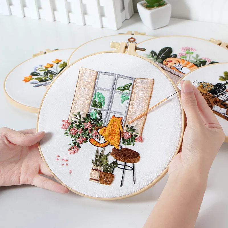 DIY Cute Cat Embroidery Kit for Beginner Animal Printed Pattern Cross  Stitch Set Needlework Hoop Handmade Sewing Art Craft Kit - AliExpress