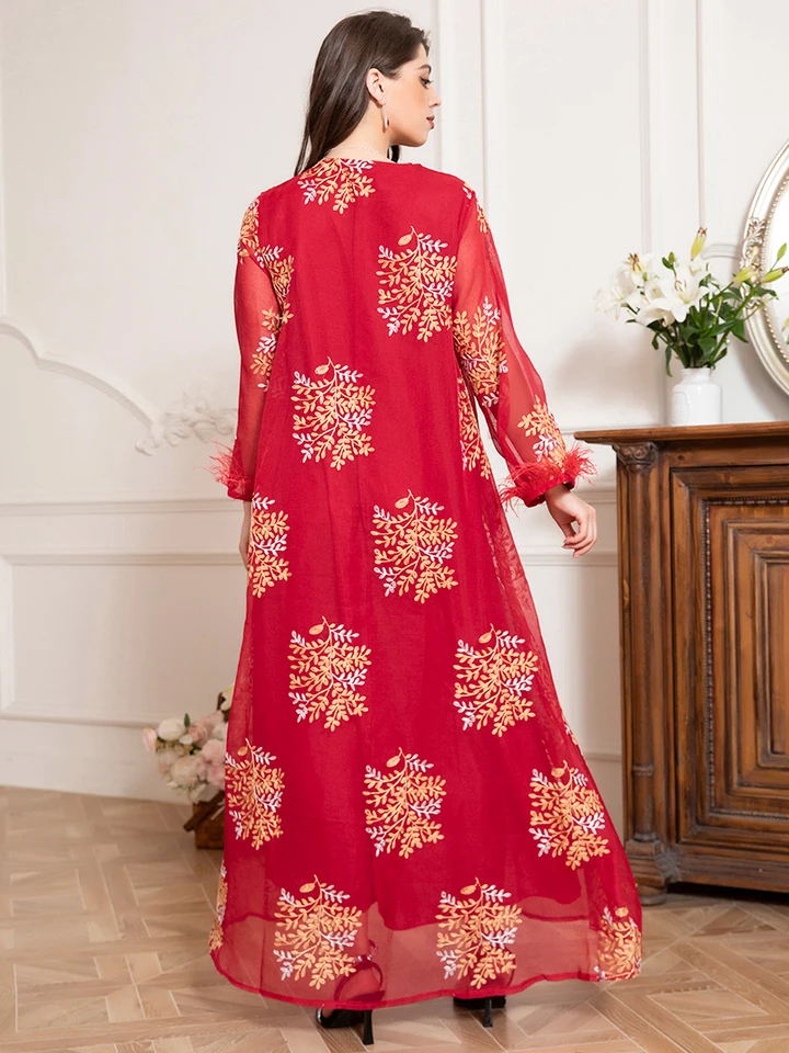 Charming Round Neck Embroidered Kaftan for All Seasons