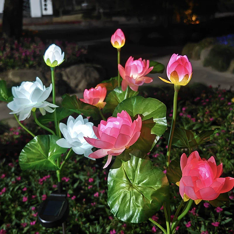 Solar-Powered Lotus Flower LED Garden Lights - Outdoor Decorative Landscape Lighting