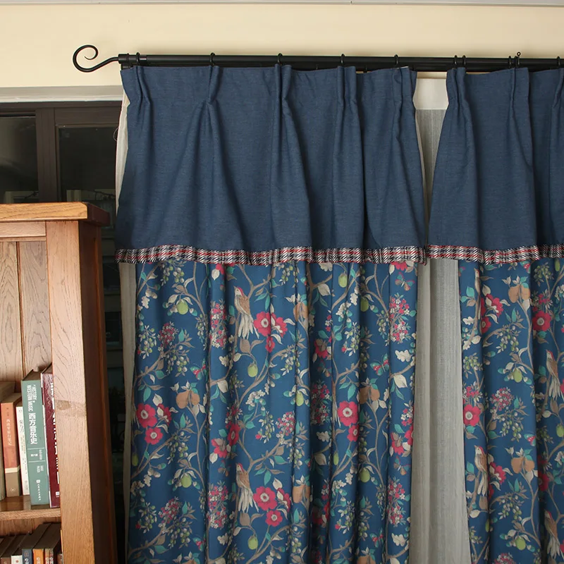 

Американские Цветочные затемняющие шторы в стиле ретро, для гостиной, спальни, Северной Европы, хлопковые льняные занавески с балдахином