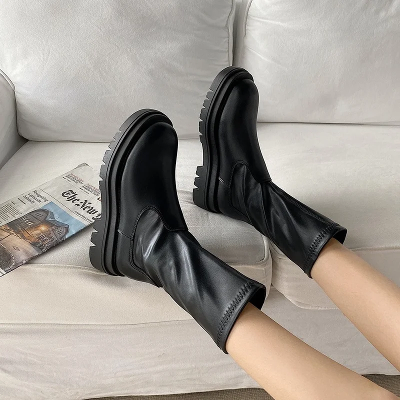 Gladiator Motorcycles Over The Knee High Boots Women 2022 Winter New Platform Chelsea Female Shoes Designer Snow Stretch Botas