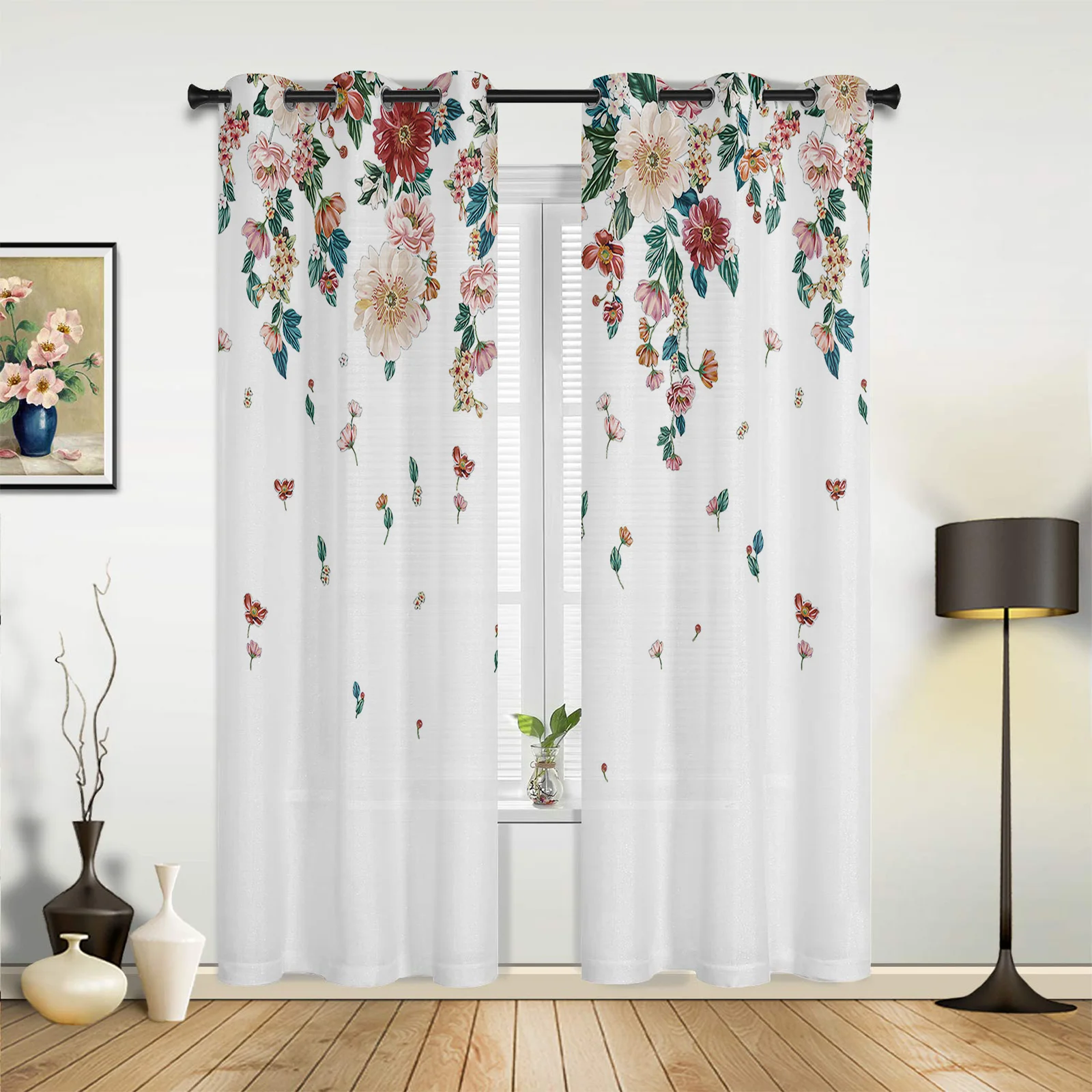 

Plant Flower Summer Window Curtains for Living Room Bedroom Kitchen Window Treatments Valance Home Decor Drapes