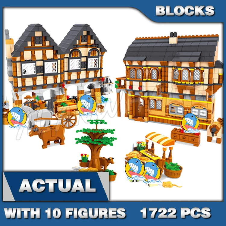 

1722pcs Castle Kingdom Medieval Market Village European Styled Marketplace 28001 Building Block Sets Compatible Kids Brick