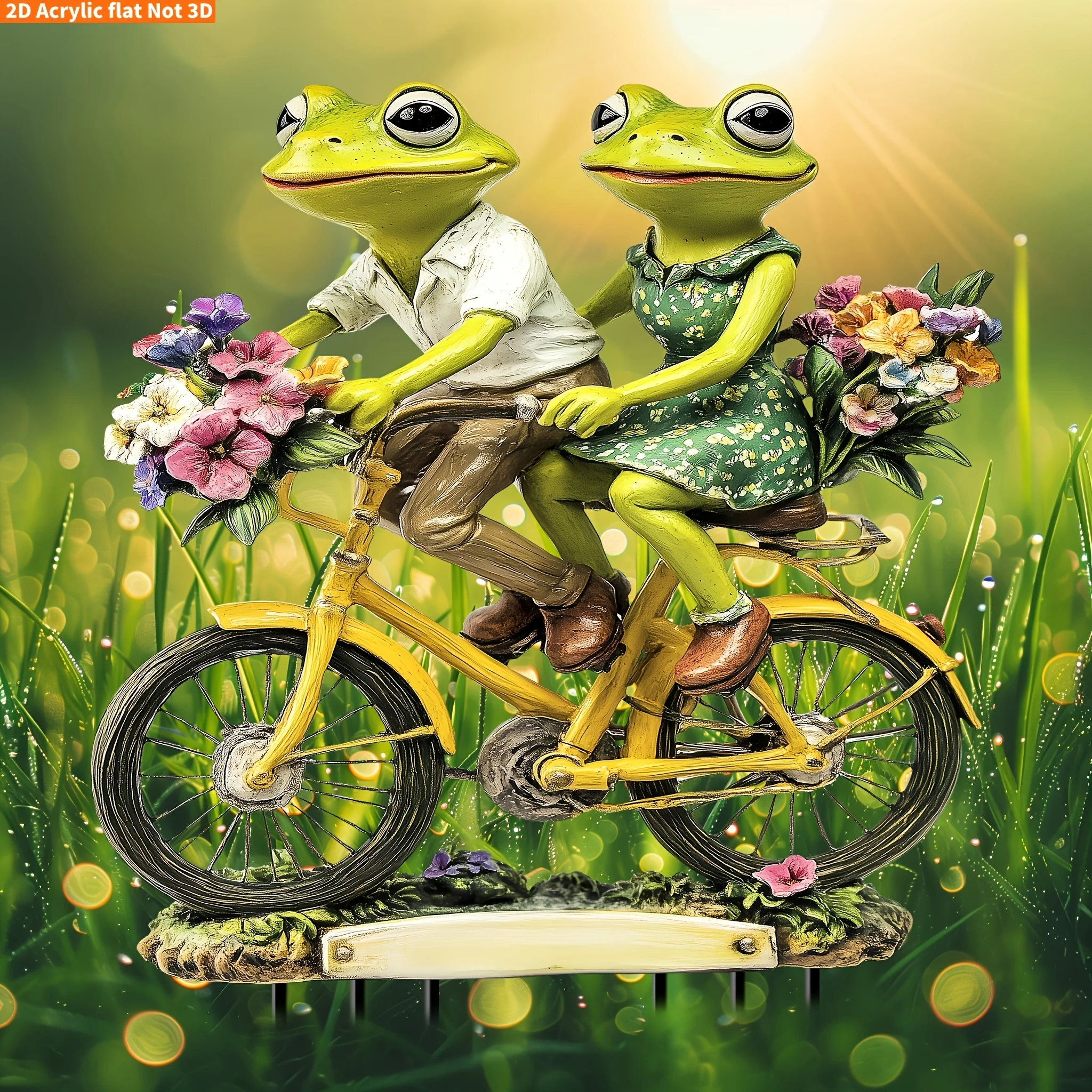 garden decoration A pair of frogs riding bicycles garden decoration sun pendant-2D acrylic flower bicycle couple decoration sign