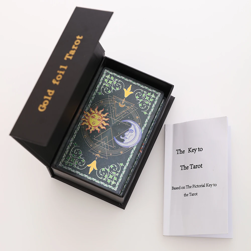 New Divination Gold Foil Tarot Blue Sun Moon Table Game Waterproof and Wear-resistant Gift Box 80 Pieces Instruction Manual