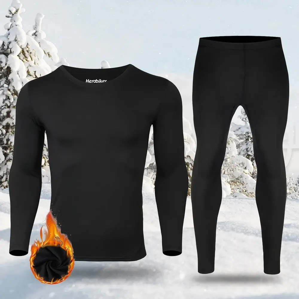 Men's Fleece Lined Thermal Underwear Set Motorcycle Skiing Base Layer Winter Warm Long Johns Shirts & Tops Bottom Suit
