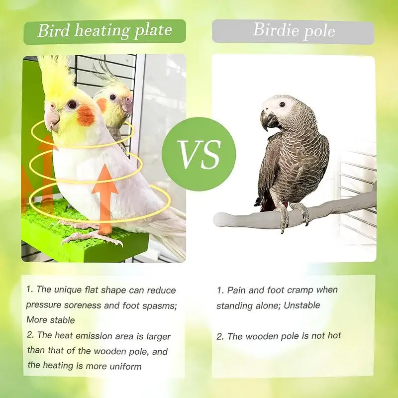 Heated Bird Perch 5W Thermostatic Flat Bird Heater for Cage Safe Perch Stand Warmer for Birds Parrots Hamsters